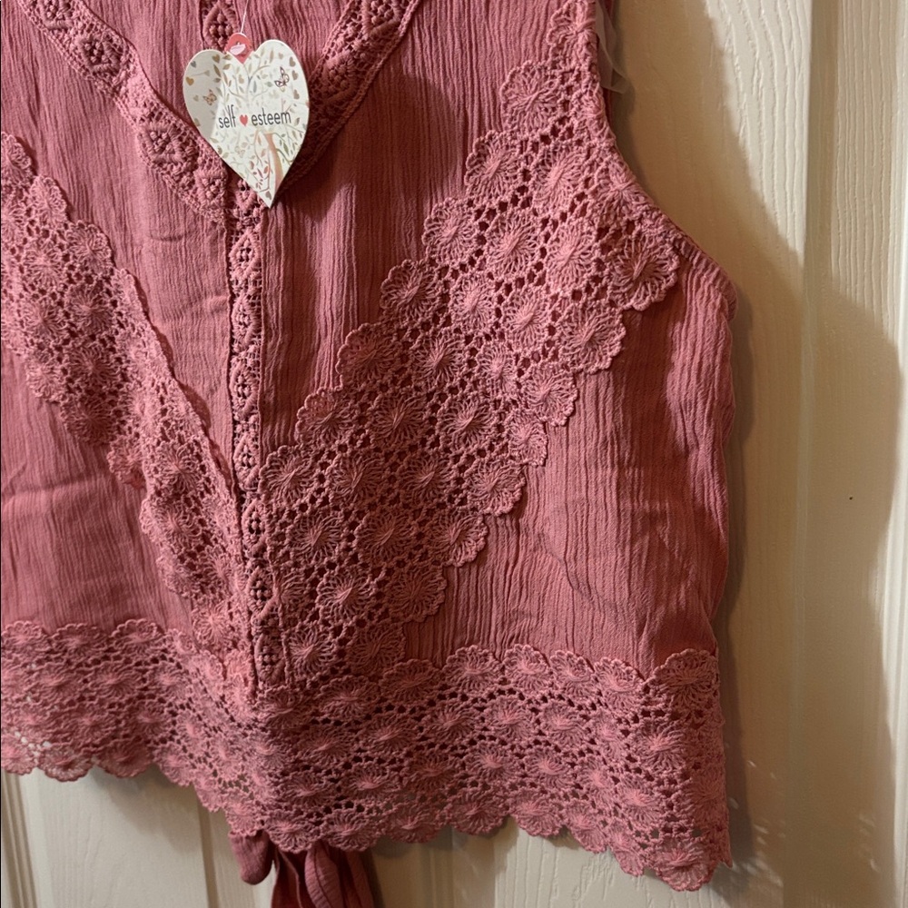 Self Esteem Dusty Rose Lace-Trim Tie-Front Camisole - Picture 3 of 8